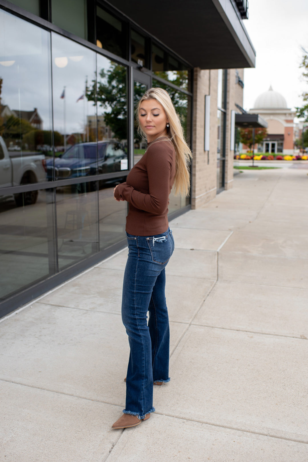 Ribbed & Ready Long Sleeve Top (Espresso)