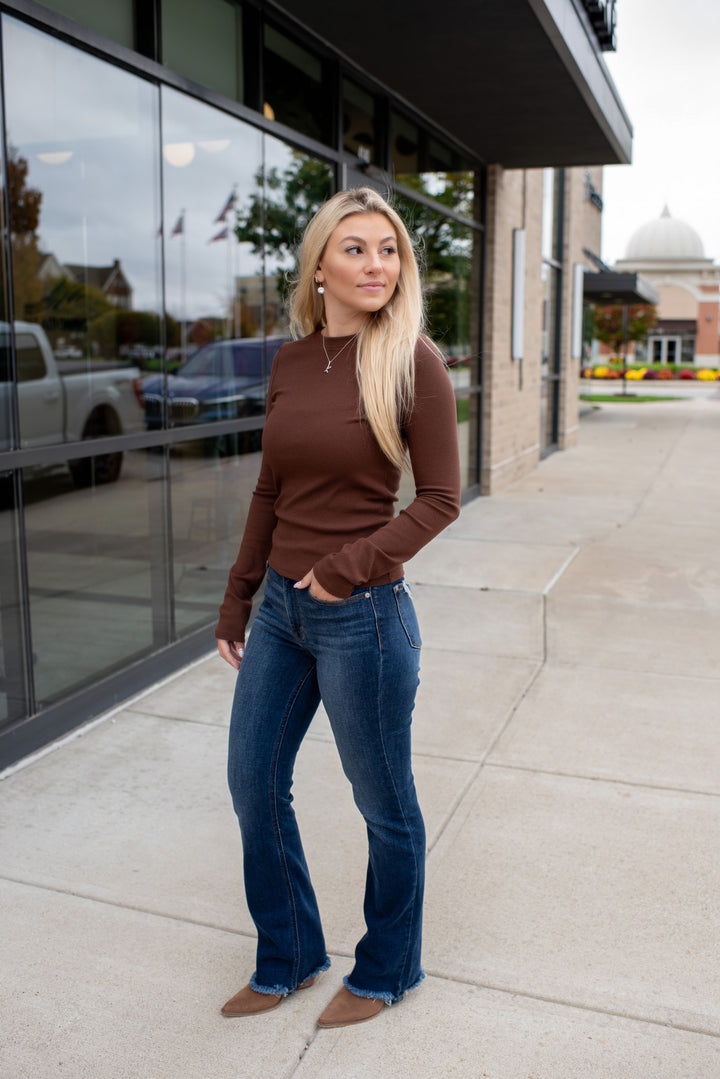 Ribbed & Ready Long Sleeve Top (Espresso)