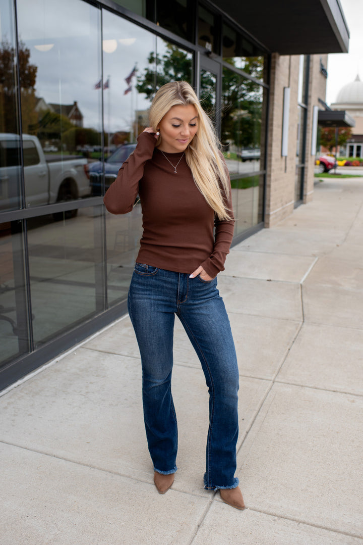 Ribbed & Ready Long Sleeve Top (Espresso)
