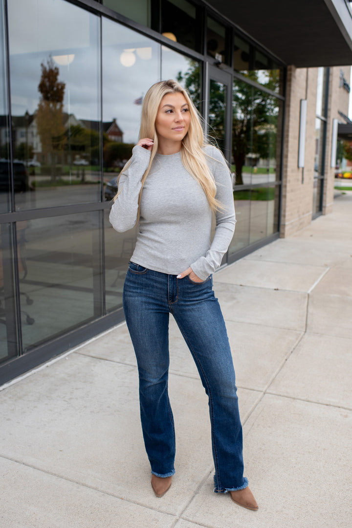 Ribbed & Ready Long Sleeve Top (Heather Grey)