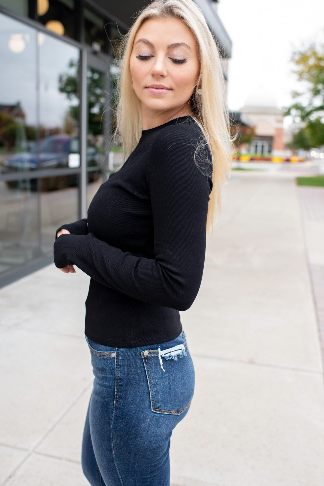Ribbed & Ready Long Sleeve Top (Black)