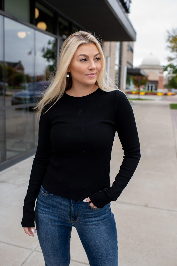 Ribbed & Ready Long Sleeve Top (Black)