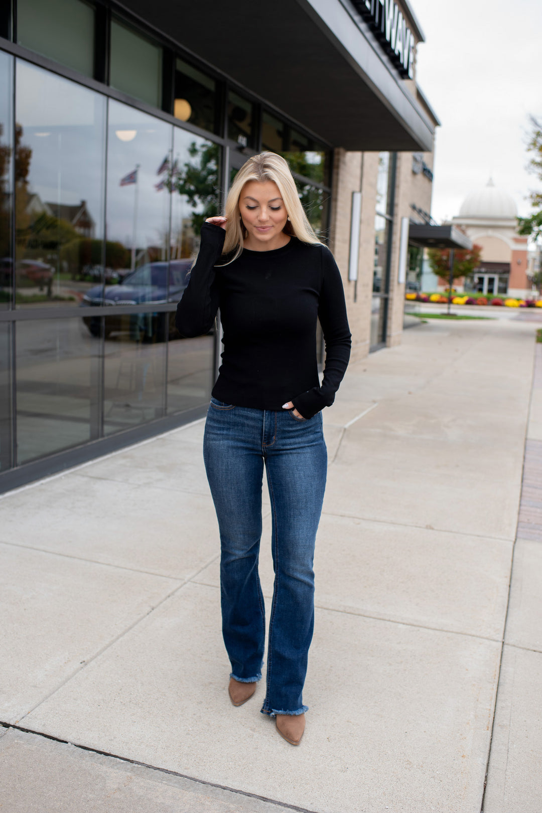 Ribbed & Ready Long Sleeve Top (Black)