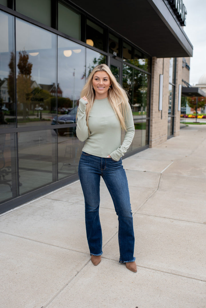 Ribbed & Ready Long Sleeve Top (Soft Sage)