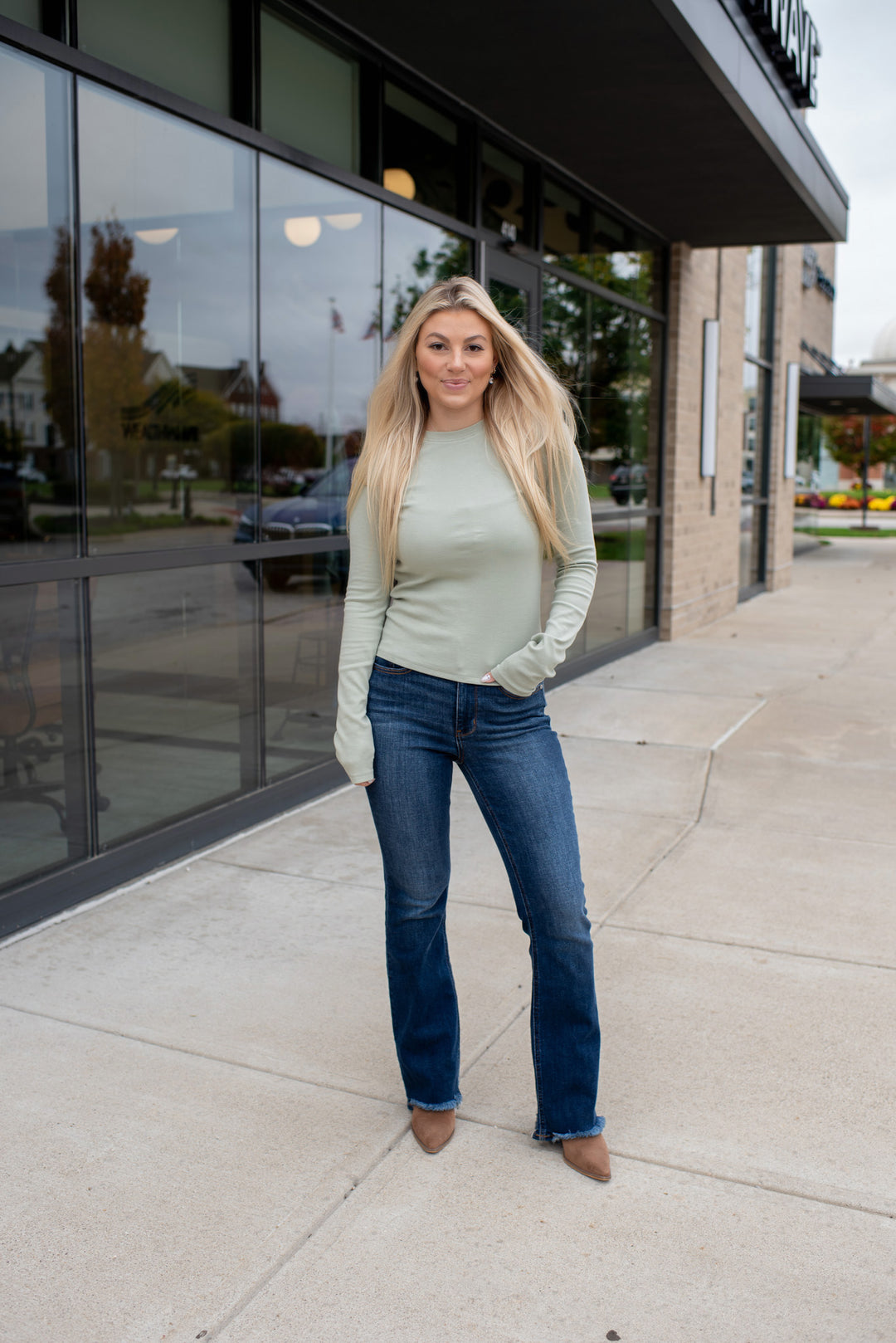 Ribbed & Ready Long Sleeve Top (Soft Sage)