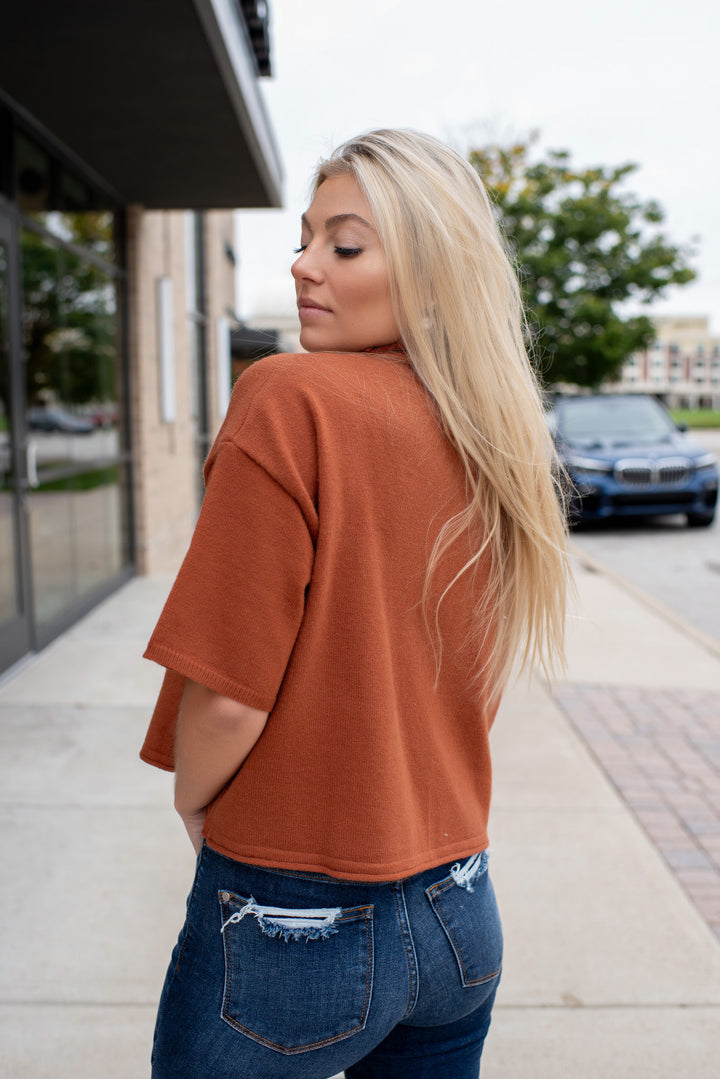 Pumpkin Spice Season Short Sleeve Sweater (Rust)