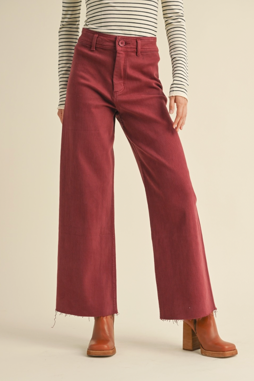 Merlot Straight Wide Leg Jeans (Maroon)