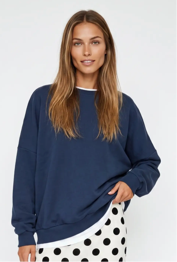Double Take Layered Sweatshirt (Navy/White)
