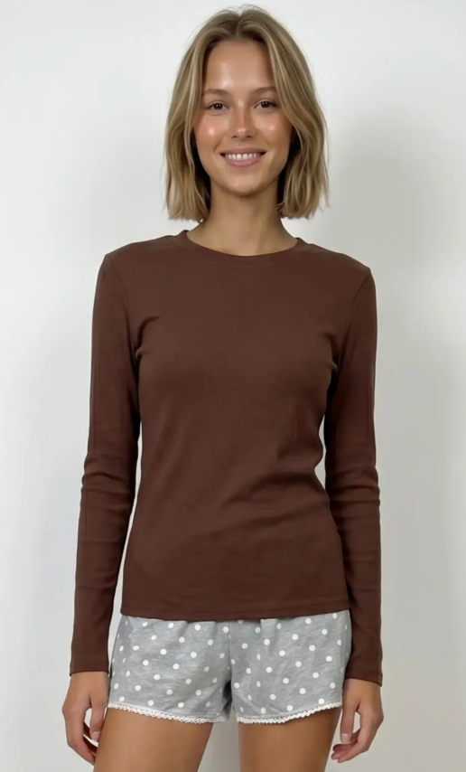Ribbed & Ready Long Sleeve Top (Espresso)