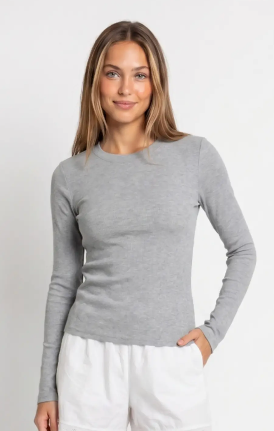 Ribbed & Ready Long Sleeve Top (Heather Grey)