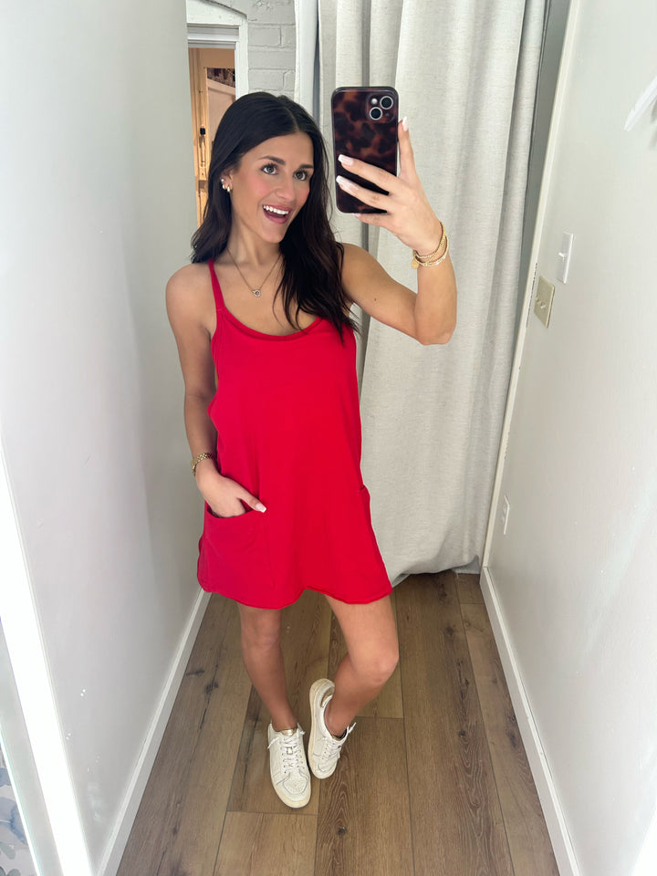Chill Days Romper Dress (Ruby Red)