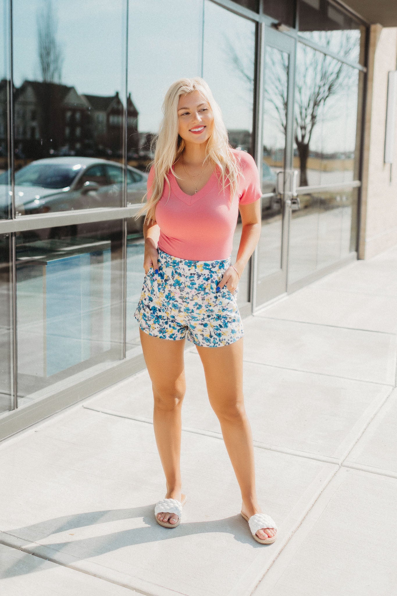 Painted Floral Shorts (Blue)