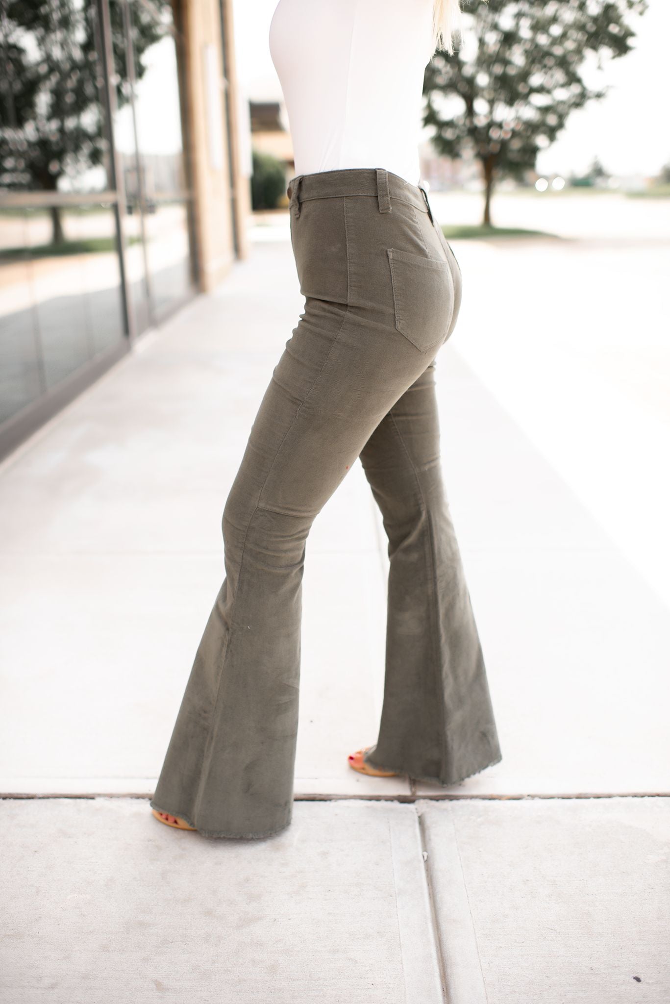 Confident In Corduroy Flares (Olive) FINAL SALE