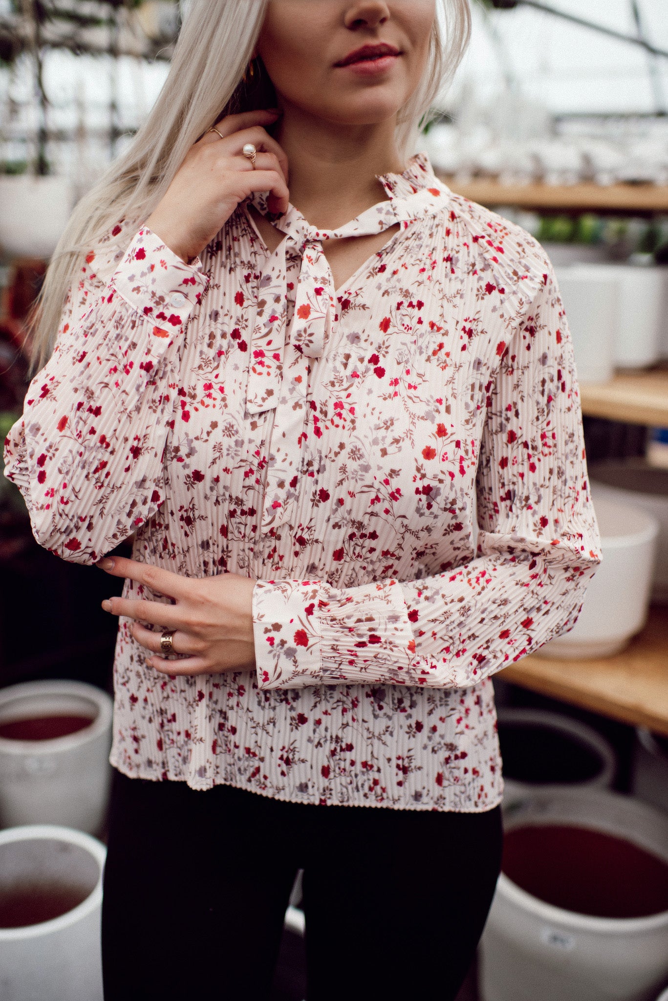 Stella Notched Neck Floral Long Sleeve Blouse