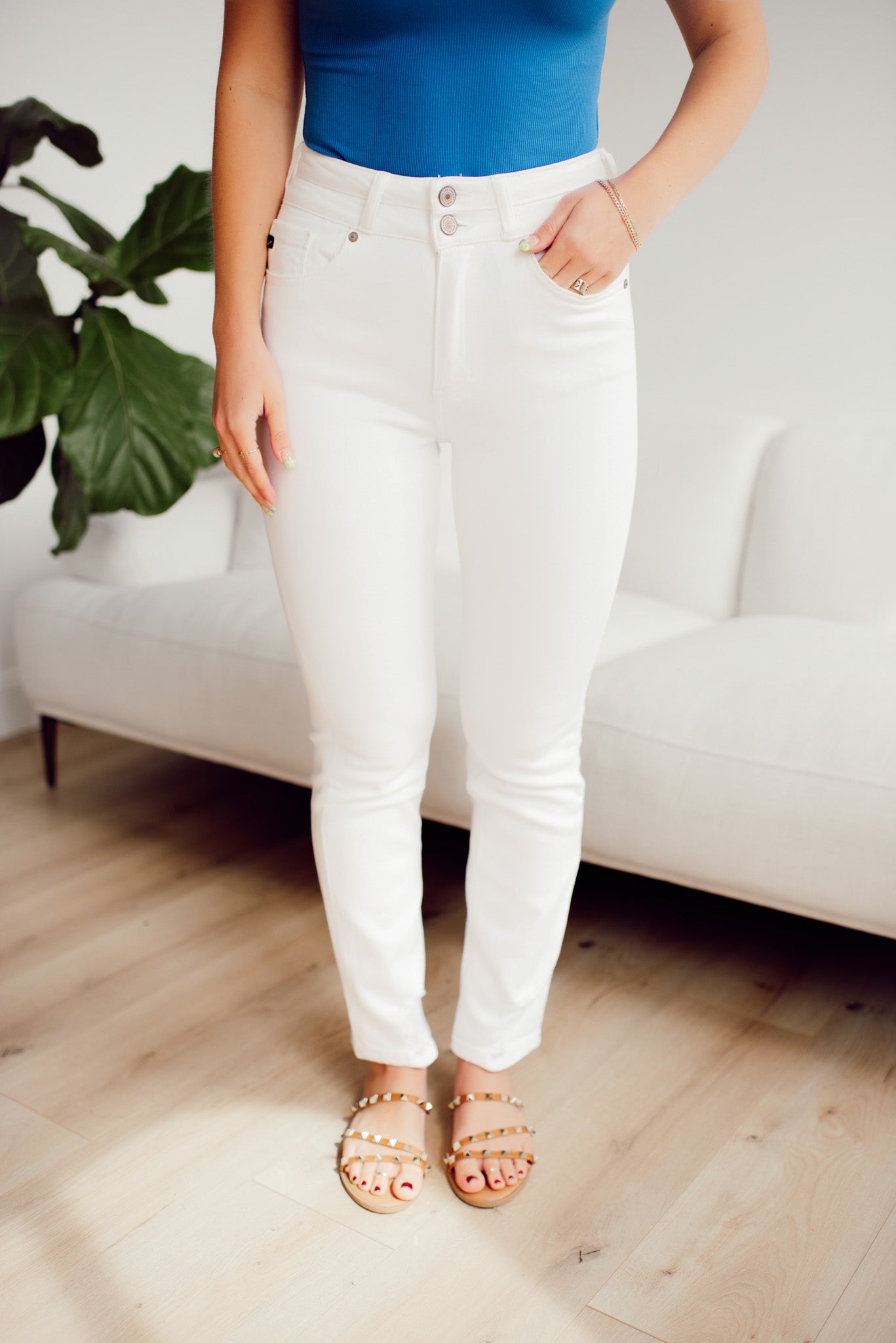 KanCan Own Your Moment High Rise Double Button Denim (White)