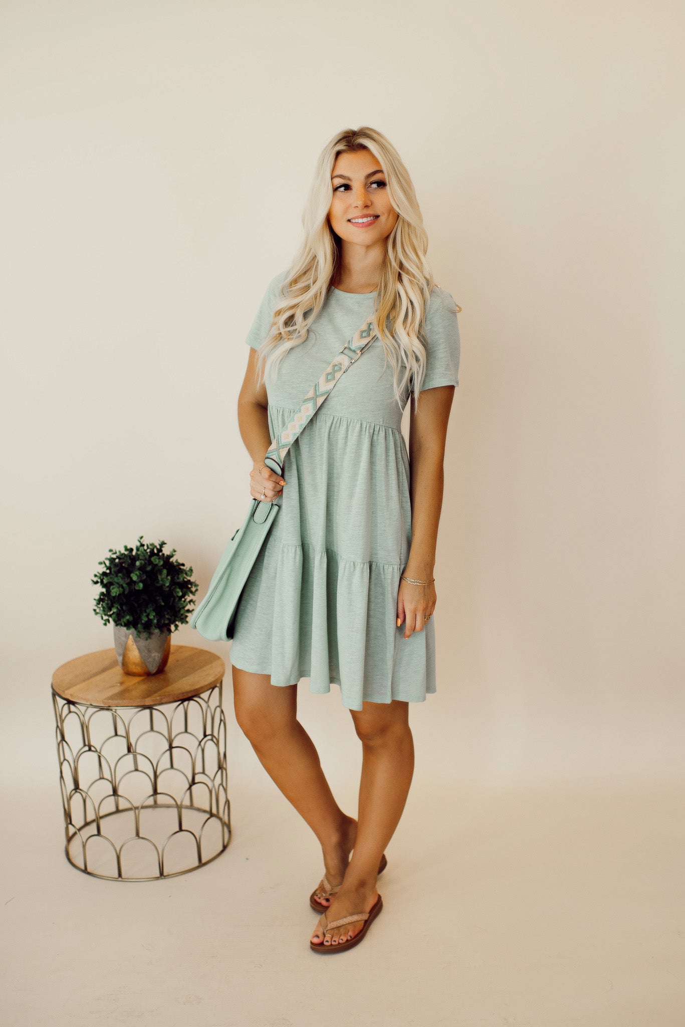 Made For Sunny Days Tiered Babydoll Dress (Sage)
