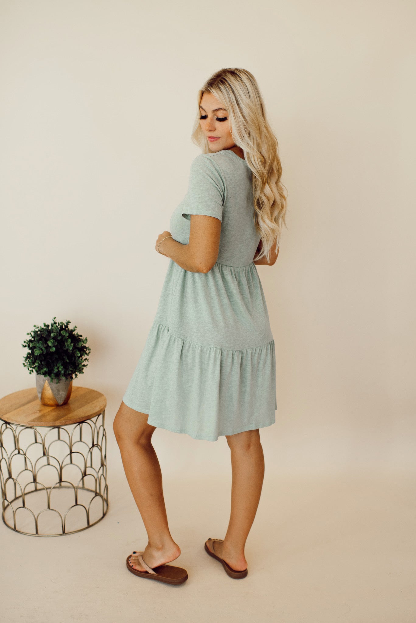 Made For Sunny Days Tiered Babydoll Dress (Sage)
