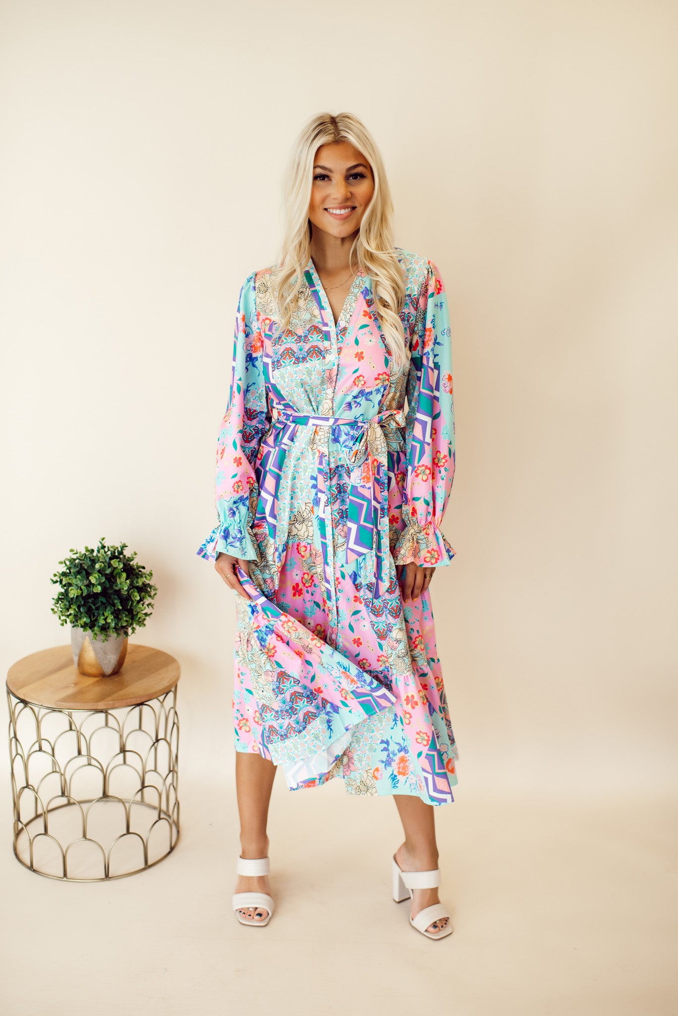 Together Forever Mixed Print Dress