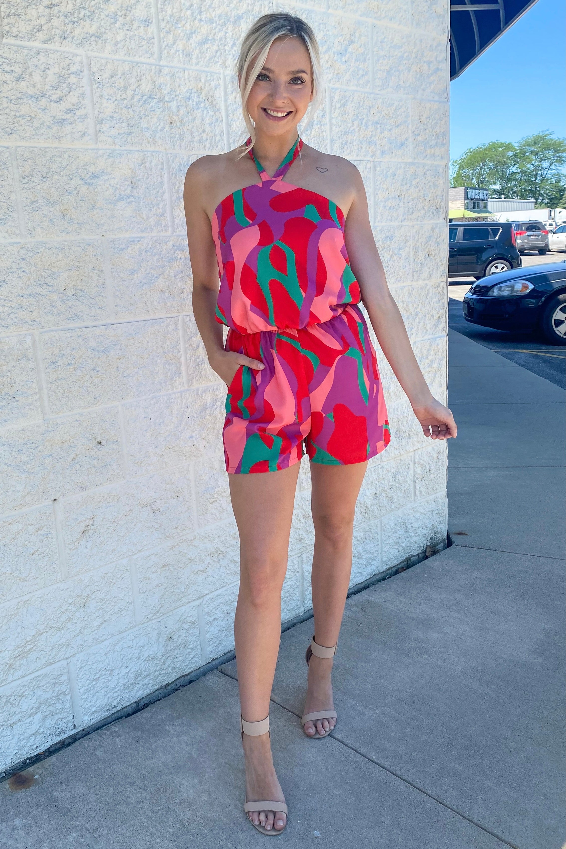 Paint By Numbers Romper (Fuchsia/Green)