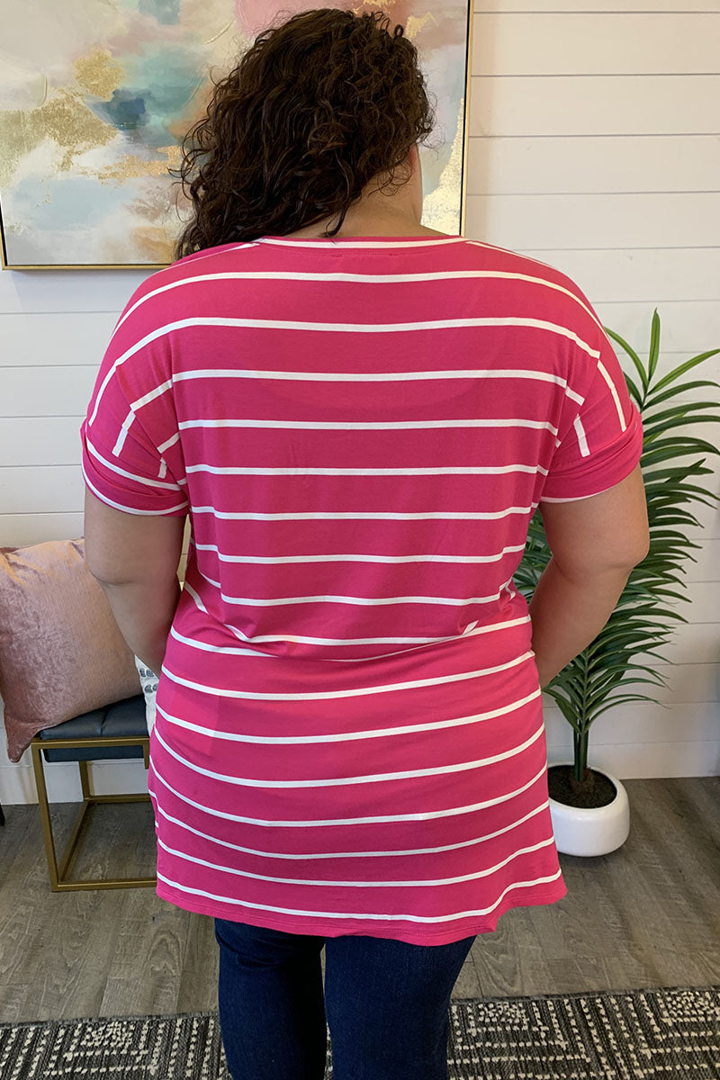 Striped Split Tunic (Hot Pink/Ivory)