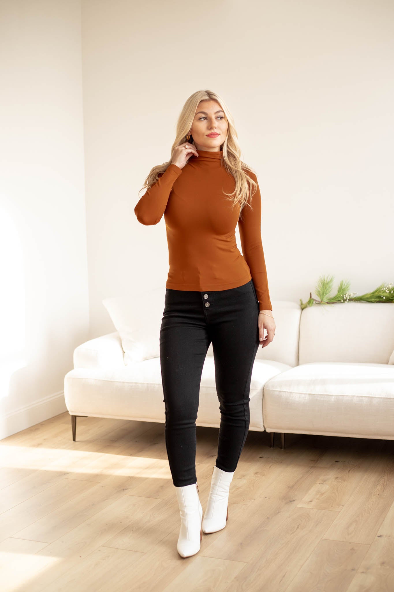 Bare Essential Seamless Mock Neck Long Sleeve Top (Multiple Colors)